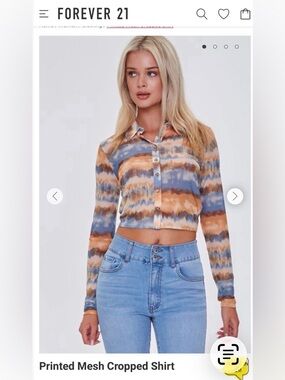 Forever 21 Tie-Dye Cropped Button-Down Shirt - Blue & Brown